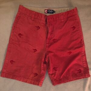 Chaps maroon shorts with embroidered swordfish